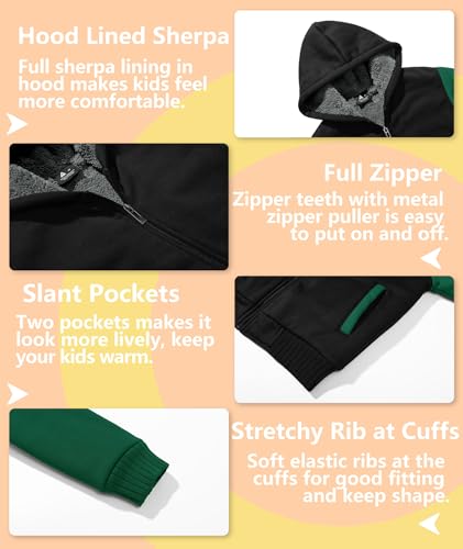 V VALANCH Boys Hoodie Zip Up Fleece Lined Jacket Warm Sherpa Hooded Sweatshirts for Boys Girls 6-15 Years3