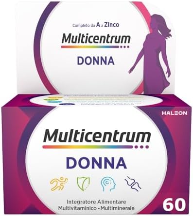Multicentrum Donna Integratore Multivitaminico completo per donna, con Vitamina D, K, Acido Folico, Calcio, Ferro, per combattere stanchezza e affaticamento, 60 Compresse