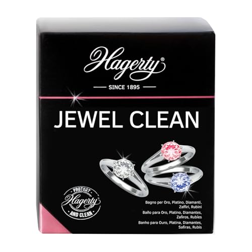 Hagerty Jewel Clean Baño de inmersión limpia joyas oro platino y piedras preciosas 170ml I Eficaz líquido para limpiar diamantes zafiros rubíes I Limpieza por inmersión con cesta y cepillo
