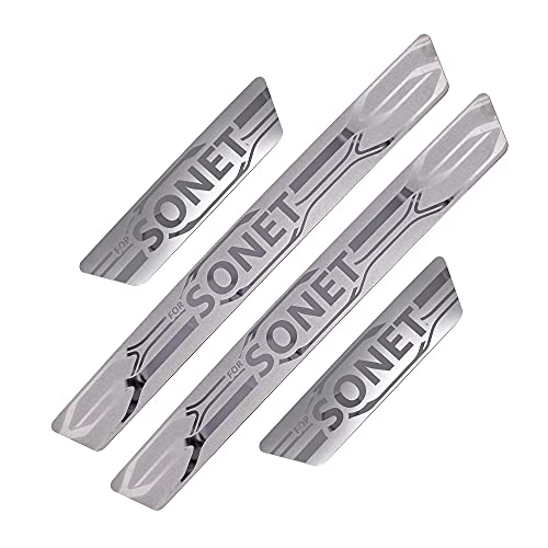 Image of GFX Car Door Sill Guard - Stainless Steel, Protects Painted Edges from Scuffs or Scratches Compatible with Sonet Set of 4Pcs (After-Market) Model - 2019 Onwards