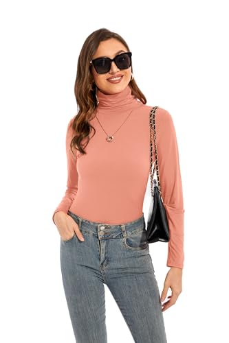 Image of Womens Long Sleeve Turtleneck T-Shirts Casual Lightweight Slim Fit Cozy Base Layer Top