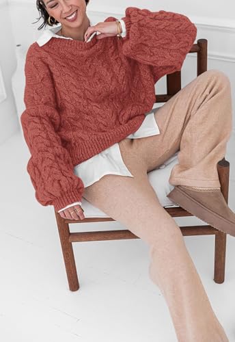 Image of PRETTYGARDEN Womens Sweaters Spring 2026 Cable Knit Long Sleeve Crewneck Oversized Sweater Chunky Pullover Loose Outfits