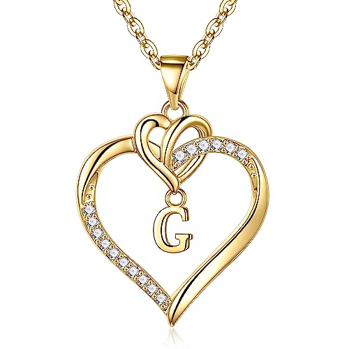 STORUP Heart Initial Necklaces for Women Dainty Letter G Heart Necklace Birthday Valentines Mothers Day Gifts for Mom Wife Women