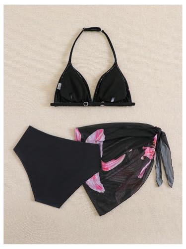 Image of SHENHE Girl's 3 Piece Swimsuits Cute Halter Triangle Bikini Bathing Suit with Beach Cover Up