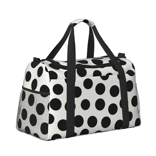 Black And White Dot Print Travel Duffle Bag - Foldable Personal Item Travel Bag for Women & Men,Carry-On Convertible Crossbody Tote Bags with Adjustable Shoulder Strap & Pockets 13x10.2x19.7 in3