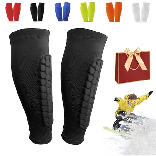 Ski Shin Guards Gel, Ski Guard Socks, Shin Defender, Skis Guards Shins Protector, Breathable Elastic Honeycomb Pad Guard for Skiing,Leg Protection,Safety Gear for Adult Teenager Sport Gift (Black,XL)