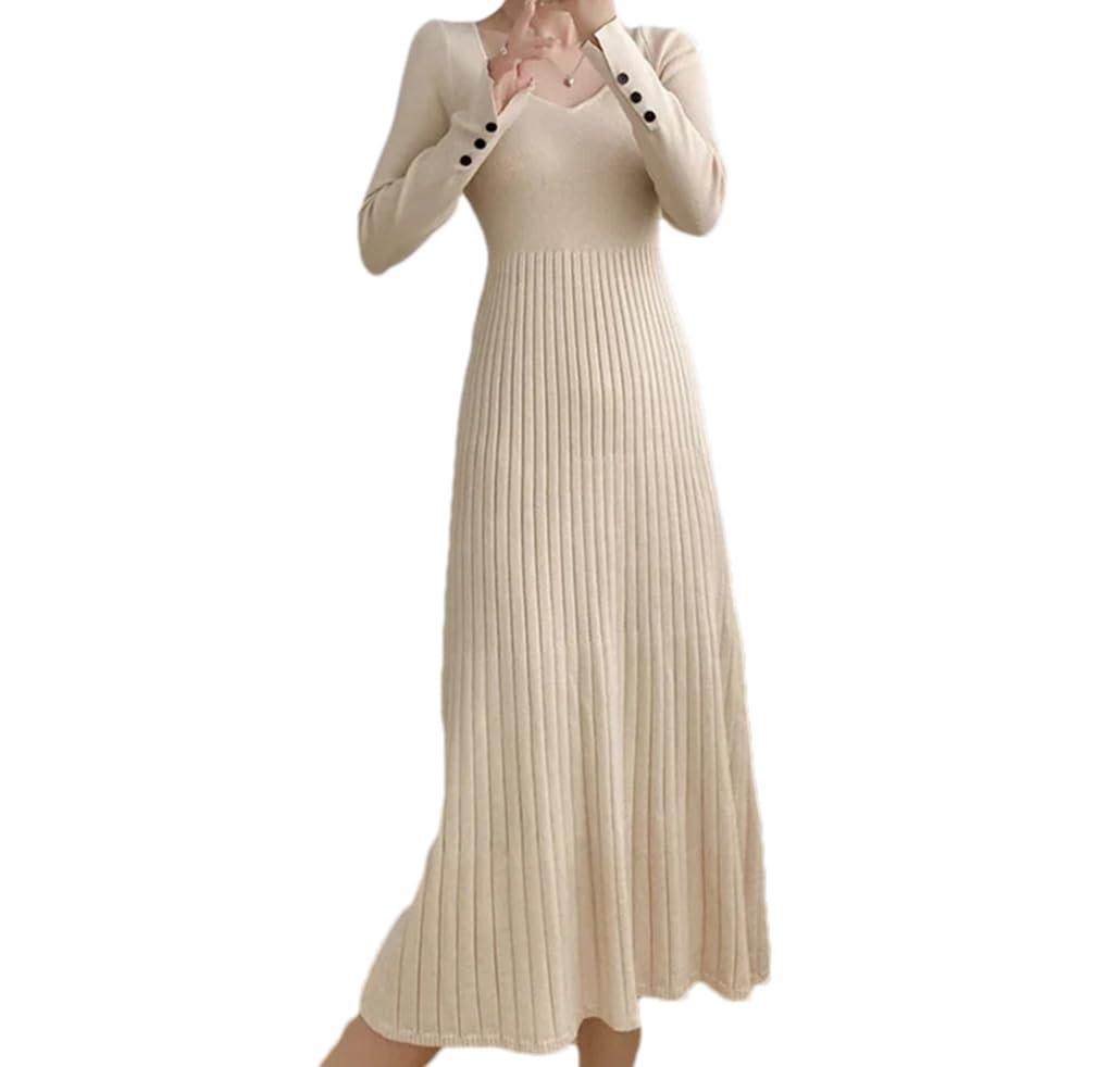Robe pull en tricot fin pour femme - Taille midi - Coupe trapèze - Robe décontractée