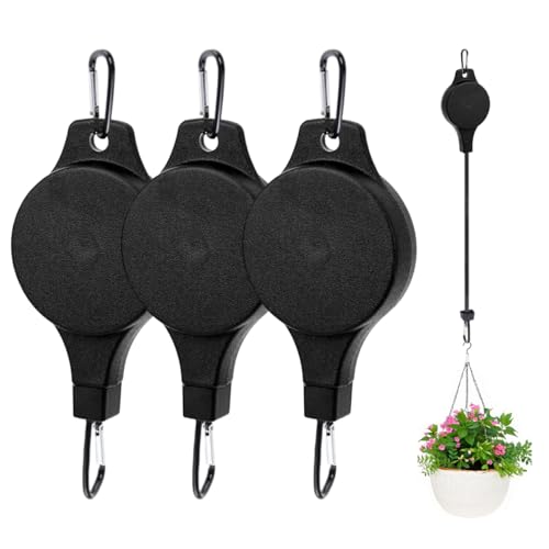 HAMIZHONGTAI Retractable Plant Hanger with Carabiners for Watering Auto Lock Plant Pulleys for Hanging Plants Garden Baskets Pots Birds Feeder Easy to Raise and Lower 2.2-33lb (3pack)