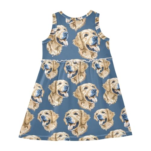 Girls and Toddlers'Sleeveless Navy Golden Retriever Dog Summer Casual Dresses for Home Party Beach 2-8 Years2