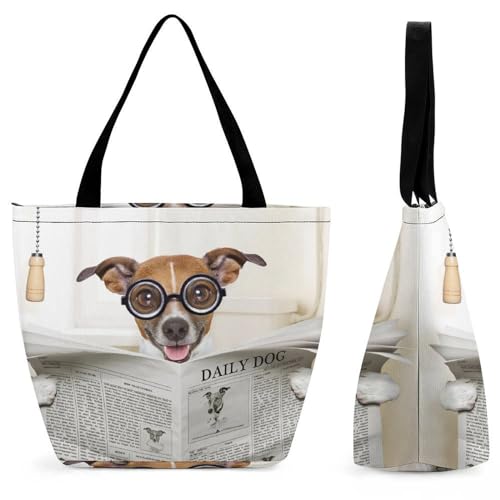 Sac à main chien à lunettes grand sac cabas de shopping et voyage pour femme