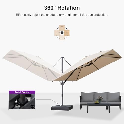 PURPLE LEAF 10'x 10' Patio Cantilever Umbrella Outdoor Square Adjustable Offset Umbrellas with 360-degree Rotation and 8 Heavy Duty Metal Ribs for Garden Deck Pool,Beige — view 6