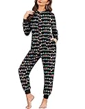 Ekouaer Christmas Onesie Fleece Long Sleeve Adult One Piece Pajamas for Women Zipper Pjs with Pocket S-XXL Christmas Light Strips L