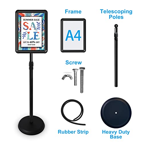Lisghtjs Pedestal Sign Holder Floor Stand,Sign Stands With Heavy Duty Metal Base Adjustable Poster Stands For Display 8.5 X 11 Poster Standing Signs For Business Restaurant Museum Mall (Black) #TOP5
