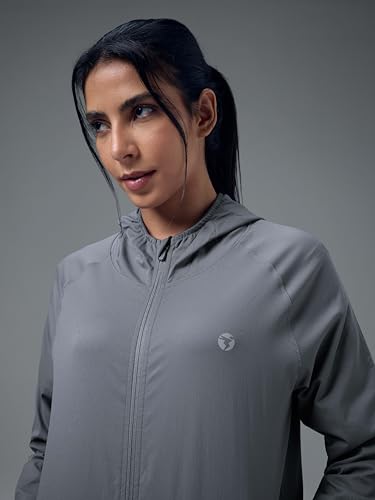 Image of TECHNOSPORT Women's Solid Slim Fit Hooded Jacket with TECHNOWARM+ | Full Zip Polyester Winter Jacket for Sports, Gym, Travel & Casual Wear | Long Sleeve Hooded Activewear with Moisture-Wicking Fabric
