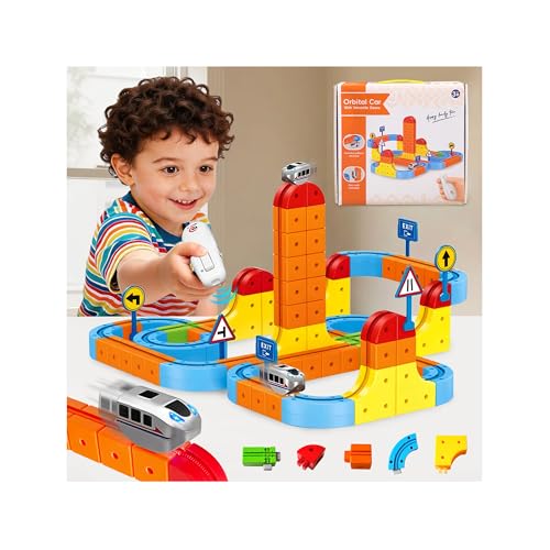 Image of Upgraded RC Electric Train Set, 147PCS Remote-Control 3D Racing Track Sets with Anti-Gravity Electric Train, Traffic Signs, Flexible Race Track for Kids 3-8, klick Rail STEM Learning Toys