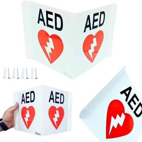Image of AED Sign 3D Projecting Location 3-Way AED Sign for Wall or Ceiling Mount AED Signage for Workplace, Office, or Public Areas