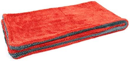 [Dreadnought XL] Microfiber Car-Drying Towel, Superior Absorbency for Drying Cars, Trucks, and SUVs, Double-Twist Pile, One-Pass Vehicle-Drying Towel (20"x40", Red/Gray) 1-Pack