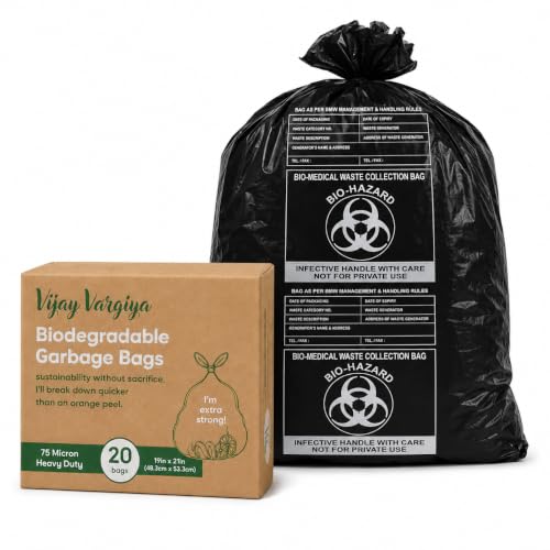 Image of Heavy Duty Biohazard /BioMedical Waste Bag | 75 Micron Hygiene Bio Waste Bag | Printed Garbage Bags, Leak-Proof, Medical Grade (20 Count (Black), 19 x 21 Inch)