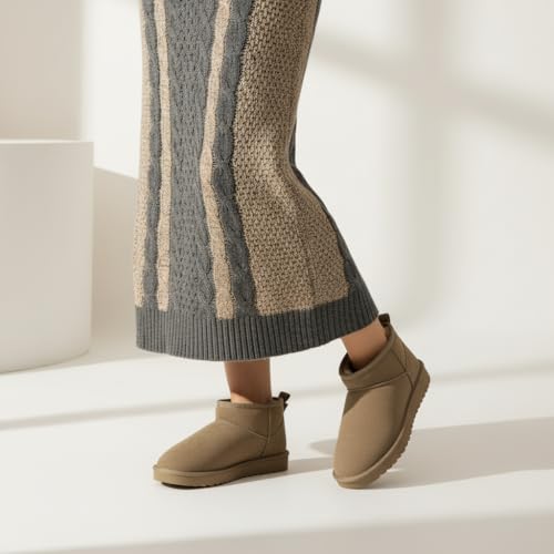 Image of CUSHIONAIRE Hip-3 Genuine Suede Leather Ankle Boots for Women - Pull On Cozy Faux Fur Boots Womens Shoes with Comfortable Memory Foam
