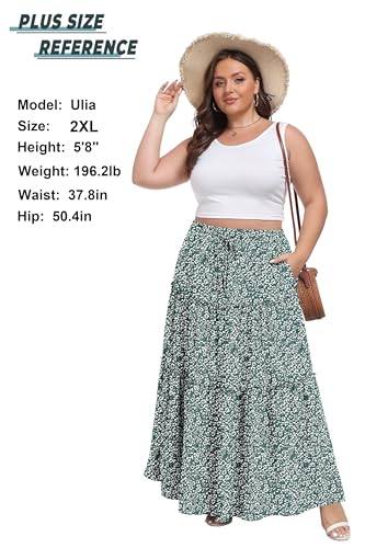 Image of Lepunuo Womens Casual Boho High Waisted Flowy Maxi Skirts Tiered Floral Long Skirts with Pockets for Summer Beach Vacation