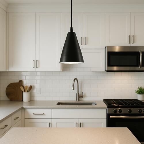 Image of BENE Hawaii Pendant Lamp, Mild Steel Indoor Modern Hanging Lamp, E-27 Base Ceiling Hanging Light for Home Decor, Kitchen, Living Room, Bedroom, 14 cm (Black, Pack of 1 Pc)