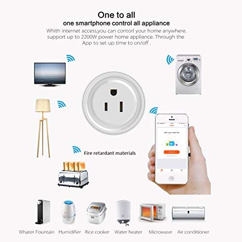 RtTech Smart Plug Wi-Fi Outlet Socket Wireless Compatible with Alexa & Google Home, No Hub Required, Remote Control Switch On/Off Your Devices from Smartphone or Tablet Anywhere, Timing Function (4)
