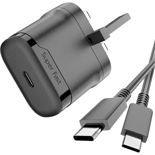 Newding 25W Super Fast Charger Compatible with Samsung Galaxy A56 A55 A54 A36 A35 A26 A25 A17 A16 A15 S25 S24 S23 S22 S21 S20 FE Ultra Table, UK Plug Adapter with 1.5M USB C Cable