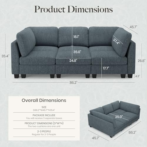 Image of Belffin Sectional Sleeper Sofa Bed with Deep Seat Modular Sectional Cloud Sofa Couches for Living Room. Blue Grey Couch