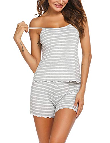 Ekouaer Women Cami Pajamas Set Striped Shorts Set Spaghetti Strap Soft Lingerie Sleep Sets #TOP2