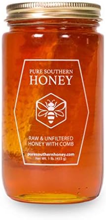 1 lb. 100% Raw & Unfiltered Gallberry Honey with Comb - American Made by Pure Southern Honey