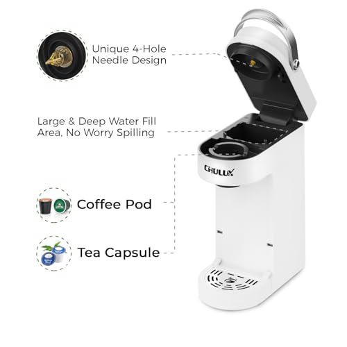Image of CHULUX Slim Single Serve Coffee Maker for K Pod, Brew Up to 12oz Cup, White