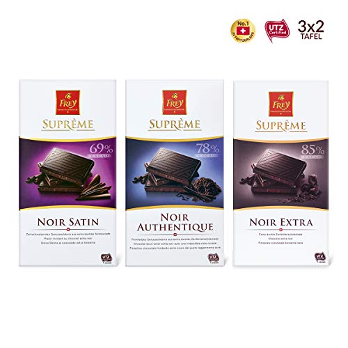Frey 6x Suprême Noir Pure - Schokoladentafeln aus 3 Sorten - Schweizer Schokolade - Großpackung 6x 100 g - UTZ… – Bild 4