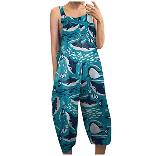 Misaky Plus Size Rompers Women's Casual Animal Print Straps Wide Leg With Pocket Vintage Jumpsuit