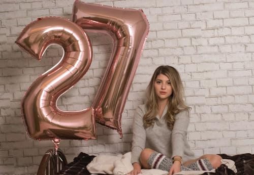 Image of 2 Balloon Numbers Birthday Decorations, 40In Rose Gold Balloons for Party | Eye-catching Appearance, Perfect Decorative Centerpieces, Convenient Self-sealing Structure, Widely for Various Occasions