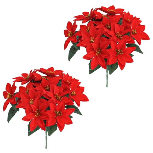 MISNODE Arbustos Artificiales de Flor de Pascua, Flores Artificiales de Navidad, Flores de Flor de Pascua, Ramo Floral de Navidad de Flor de Pascua de Seda, Flor de Navidad