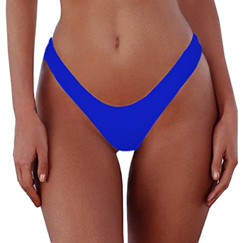 Leoparts Women's Sexy Cheeky Brazilian Cut Bikini Bottom Solid Low Rise High Leg Thong Swimsuit Bottom Royal Blue