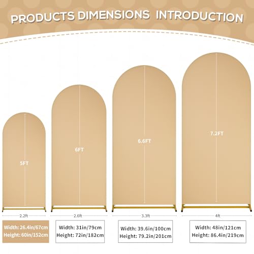 Image of SoarDream Khaki Arch Backdrop Cover Spandex Fitted 5FT Wedding Arch Covers Balloon Round Top Chiara Arch Backdrop Fabric for Outdoor Wedding Birthday Party Stage Decoations
