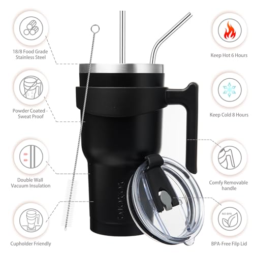 Image of BJPKPK 30 oz Tumbler with Handle & Straw, Insulated Stainless Steel Mug