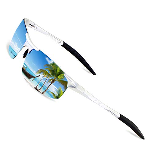 Image of RONSOU Mens Sunglasses Polarized Sport UV Protection Ultralight Al Mg Sunglasses for Men Fishing Driving Golf