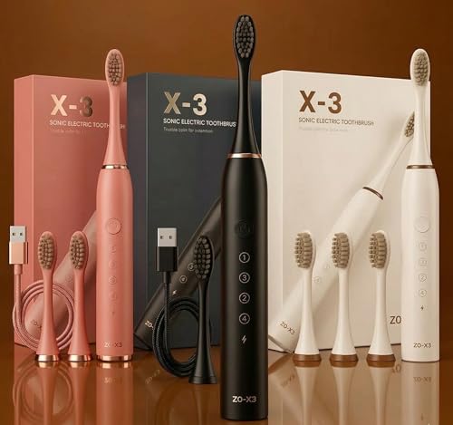 Image of Cosmic Lite Sonic Rechargeable Toothbrush with 6 Modes, 3 Brush Heads, 1 Interdental Head, Rechargeable, Toothbrush - Pack of 1 (Black, White, Pink) Random Color