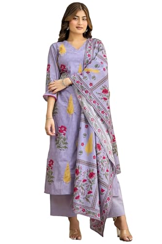 Image of GoSriKi Women's Rayon Viscose Printed Straight Kurta with Pant & Dupatta