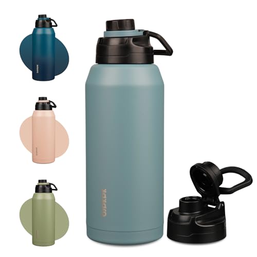 Image of BJPKPK 64 oz Half Gallon Water Bottle, Leakproof Insulated Stainless Jug | Double Wall Vacuum, Keeps Hot /Cold, Dishwasher Safe, Wide Mouth, Spout Lid, Carry Handle, Travel & Hiking, Haze Blue