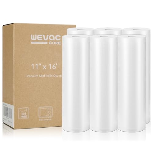 Wevac Bolsas selladoras al vacío de 11 x 16 pies, paquete de 6 rollos para ahorrar alimentos, sellar una comida, grado comercial, sin BPA, resistentes, ideales para almacenamiento al vacío,