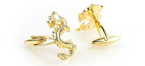 Par de Mancuernillas Hombre Dragón Dorado Clásicas miniatura 2