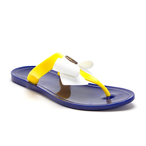 J'aime Aldo Women's Fun Slip On T-Strap Jelly Summer Slides Sandals Shoes, Blue