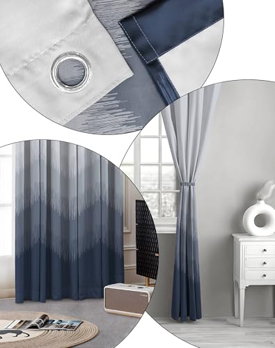 Image of Kivo Digital Print 85% Blackout Curtains for Door /Window, Thermal Insulated, Tie Back, Wider Width 50 in, Eyelet Curtains for Living Room /Bedroom (Dark Blue 7 ft Set of 1)