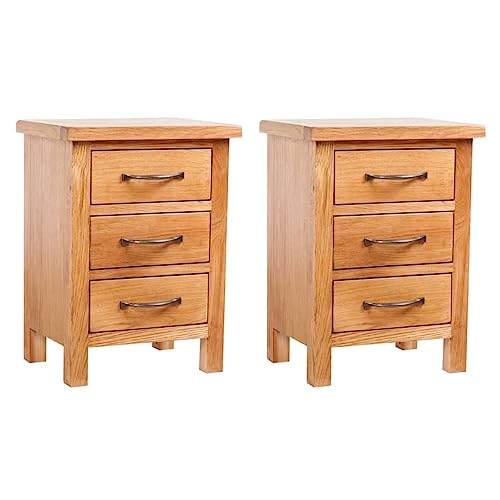 vidaXL 2X Bois de Chêne Massif Tables de Chevet Table de Nuit avec 3 Tiroirs Table d'Appoint Table Basse Chambre à Coucher Maison Intérieur 40x30x54 cm