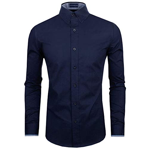 Image of Zombom Men's Solid Cotton Blend Regular Fit Full Sleeve Collared Neck Casual Shirt for Men