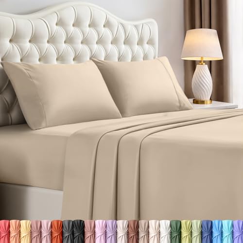 Image of Utopia Bedding Queen Size Sheet Set - 4 Piece Bed Sheets, Soft and Breathable Microfiber, Includes 1 Fitted Sheet, 1 Flat Sheet and 2 Pillowcases - Oeko-Tex - (Sand)