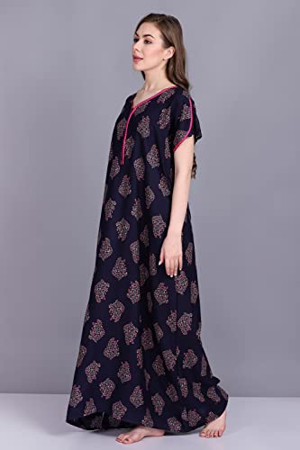 Image of Women's Alpine Botanical Leaves Print Maxi Nightgown with Pocket